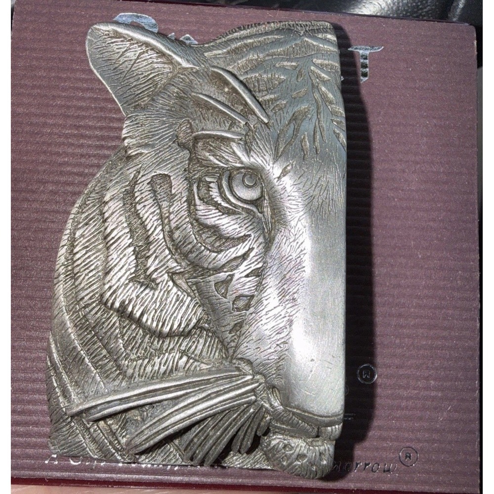 Vintage Spoontiques Pewter Tiger Brooch Pin Art Original Card Wildlife Cat